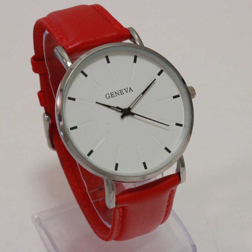 Men's Minimalist Fashion Watch Silver Case White Dial Red Strap 40mm - Picture 2 of 14